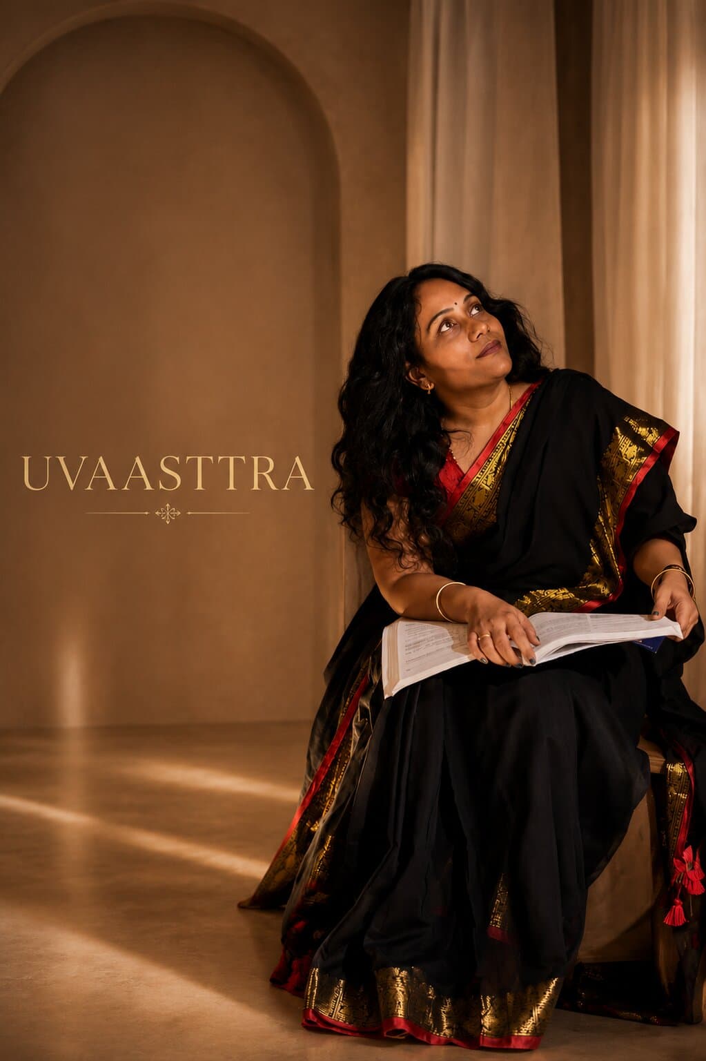 Model wearing a UVASTRA handcrafted luxury saree